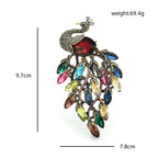 PENDRA Peacrest 3-Color Rhinestone Peacock Brooch