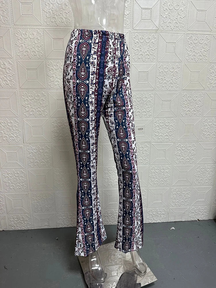 Vintage Boho Spring Floral Print Casual Pants Fashion new high elasticity tight fitting micro flared Yoga Joggers pants