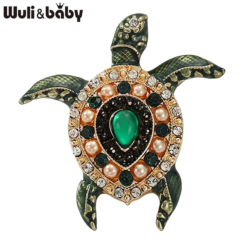 PENDRA Enamel Sea Turtle Rhinestone Brooch