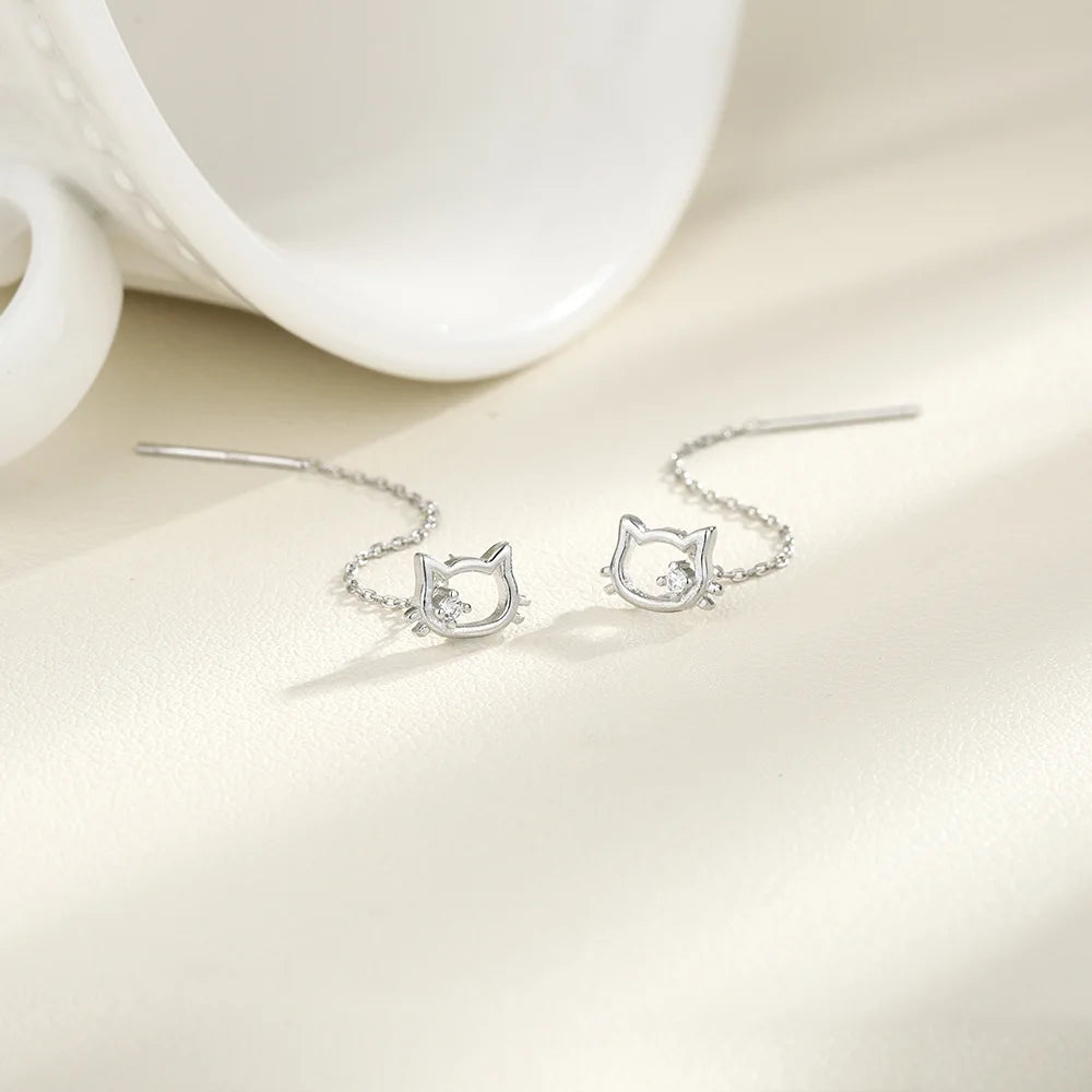VENTFILLE 925 Sterling Silver Drop Earring For Women Zircon Crystal Hollow Out Cat Personality Jewelry Gift Dropshipping