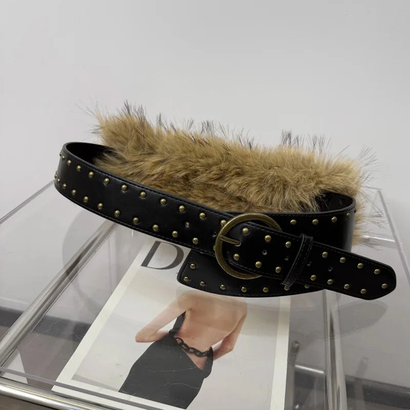 Furry Belt Y2k Belt Subculture Autumn Winter Spring Retro Luxury Plush Waist Chain Imitation Fur Waist Seal Hot Girl Sexy Belt
