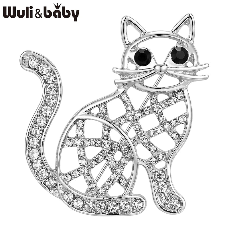 PENDRA Hollow Cat Rhinestone Brooch