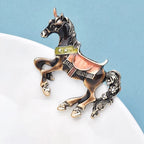 PENDRA Enamel Horse Raising Legs Brooch