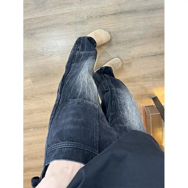 Washed Cracked Jeans Men's Spring 2026 American High Street Pants Slim Pants Mens Clothing Baggy Cowboy Man Pants baggy jeans