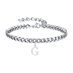 Mens Initials Cuban Links Bracelets,Stainless Steel A-Z 26 Letters Alphabet Charm Chain Wristband Adjustable,Casual Jewelry Gift
