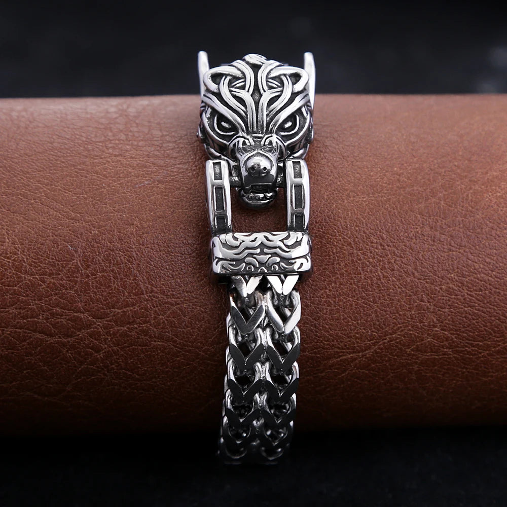 PENDRA Vikingwolf Stainless Steel Wolf Head Bangle