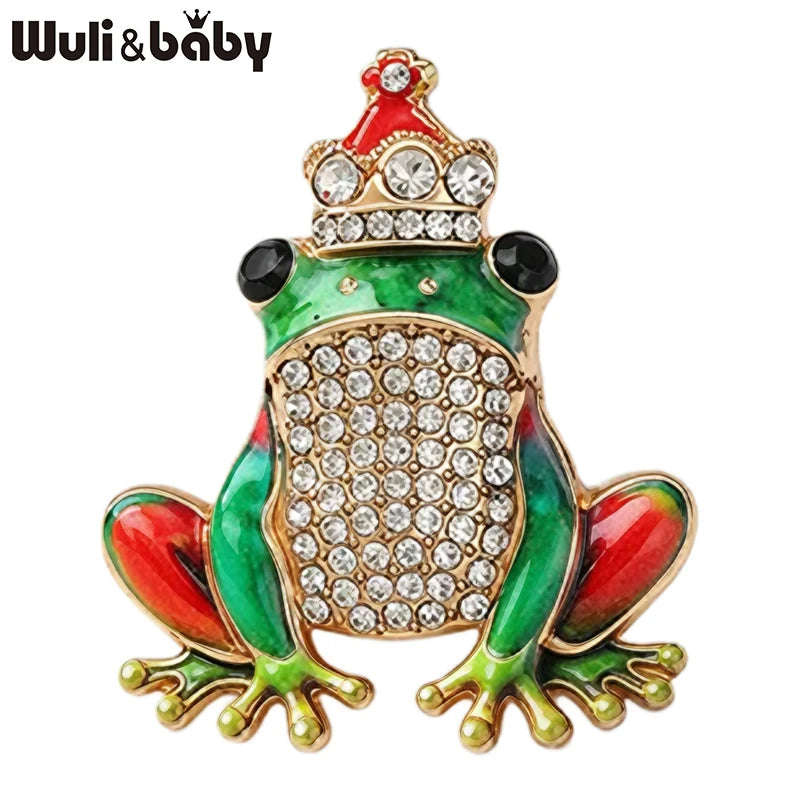 PENDRA Crowned Frog Rhinestone Brooch