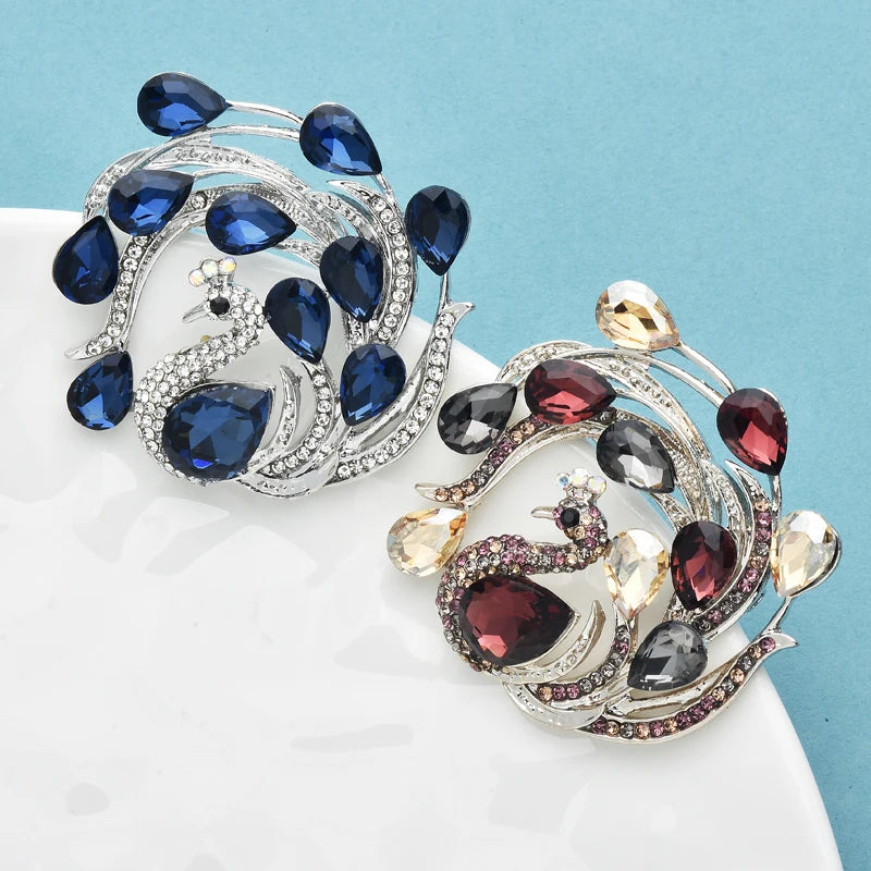 PENDRA Celestine Crystal Peacock Brooch