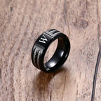 Stylish Black Mens Initial Ring, Waterproof Stainless Steel A-Z Letter Wedding Bands for Male Boys Finger Gift Jewelry