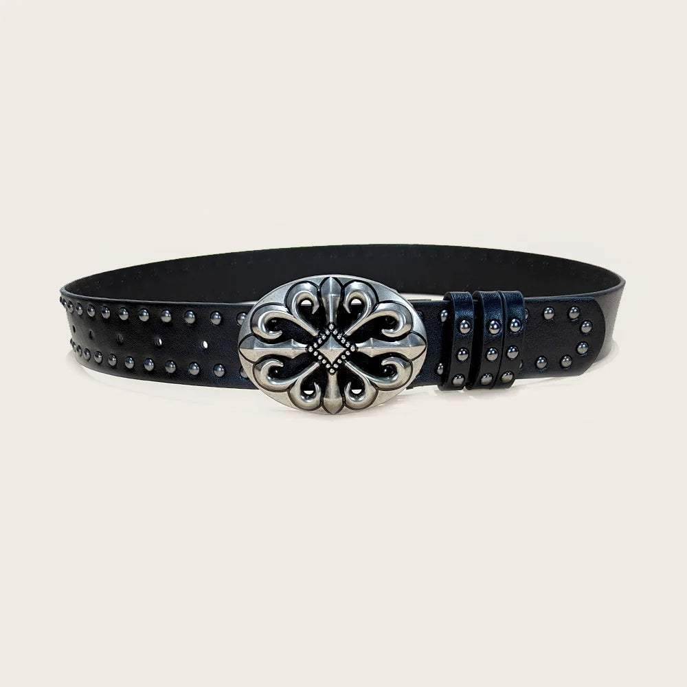 Unisex Jeans Belt Female Punk 3.8cm Wide Belts For Women Plus Size Luxury Designer Cross Men's belt Gothic Rivet Waistband Male