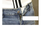 Light-colored Distressed Denim Cropped Trousers For Men Personality Slant Pocket Design, Embroidered Slim-fit Pencil Trousers