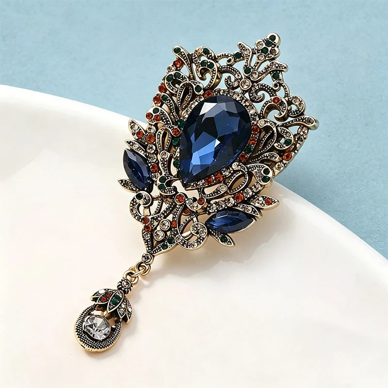 PENDRA Versailles Vintage Rhinestone Flower Brooch