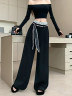 PENDRA Lace Panel High Waist Wide Leg Suit Pants