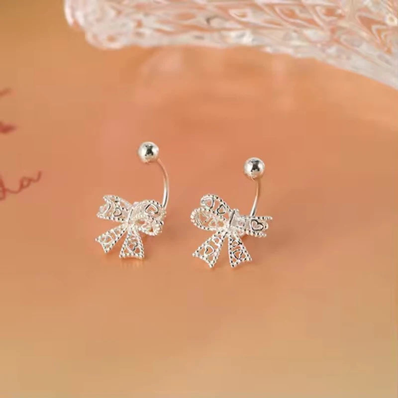 PENDRA Laceheart 925 Sterling Silver Bow Stud Earrings