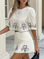 New Women's Fashionable, Elegant, Simple and Versatile Floral Print Two-piece Set, Featuring a Unique Lace Design, Summer outfits for women