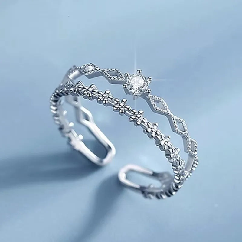 VENTFILLE 925 Sterling Silver Double Layer Vintage Twisted Ring For Female Gift Trend Open Adjustable Design Jewelry Wholesale