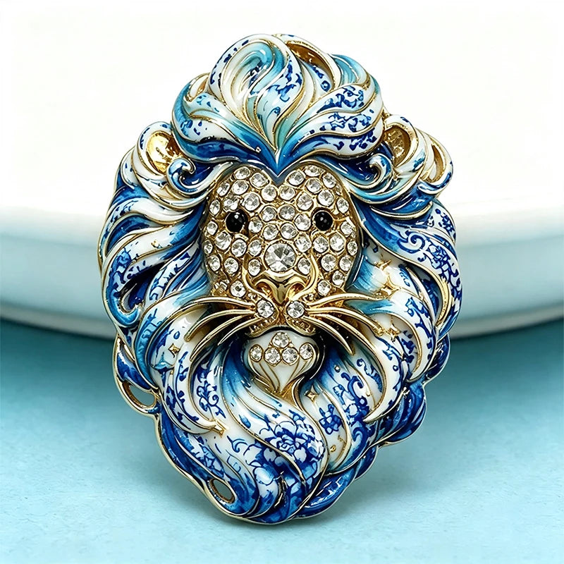 PENDRA Noble Lion Rhinestone Zodiac Brooch