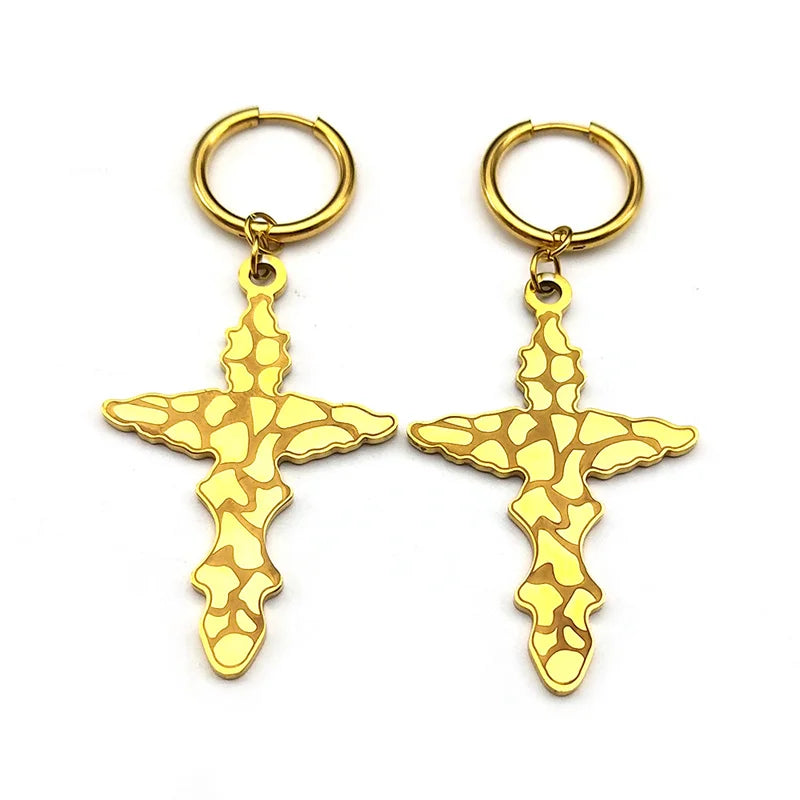 Stainless Steel Jesus Christian Cross Hoop Earrings for Women Men Beliefs Religious Dangle Earring Ear Rings Jewelry E3556S06