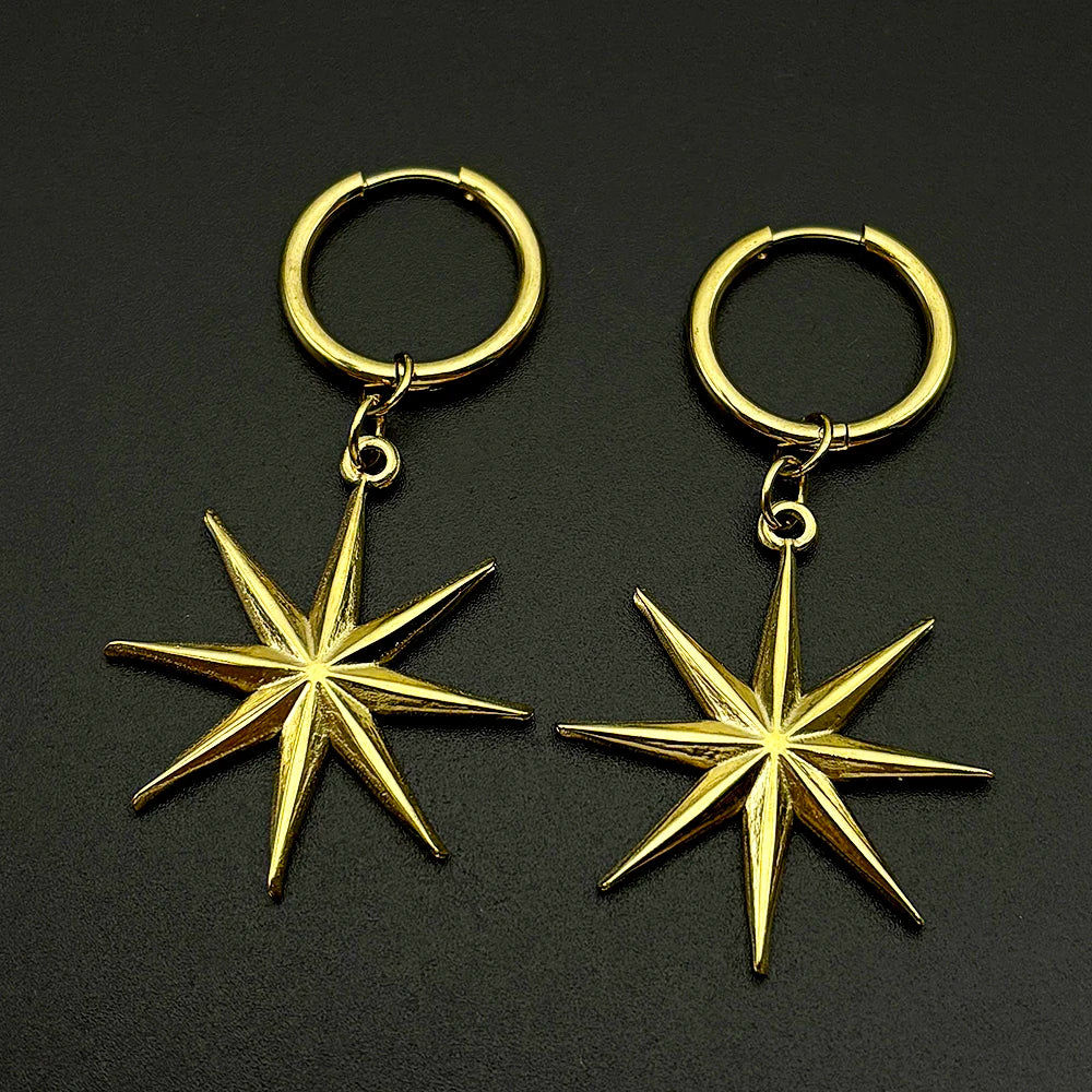 Y2K Star Swirl Earring Accessory For Egirl Boy Stainless Steel Silver Color Daily Streetwear Dark Kpop Ear Hoops Rapper Jewelry