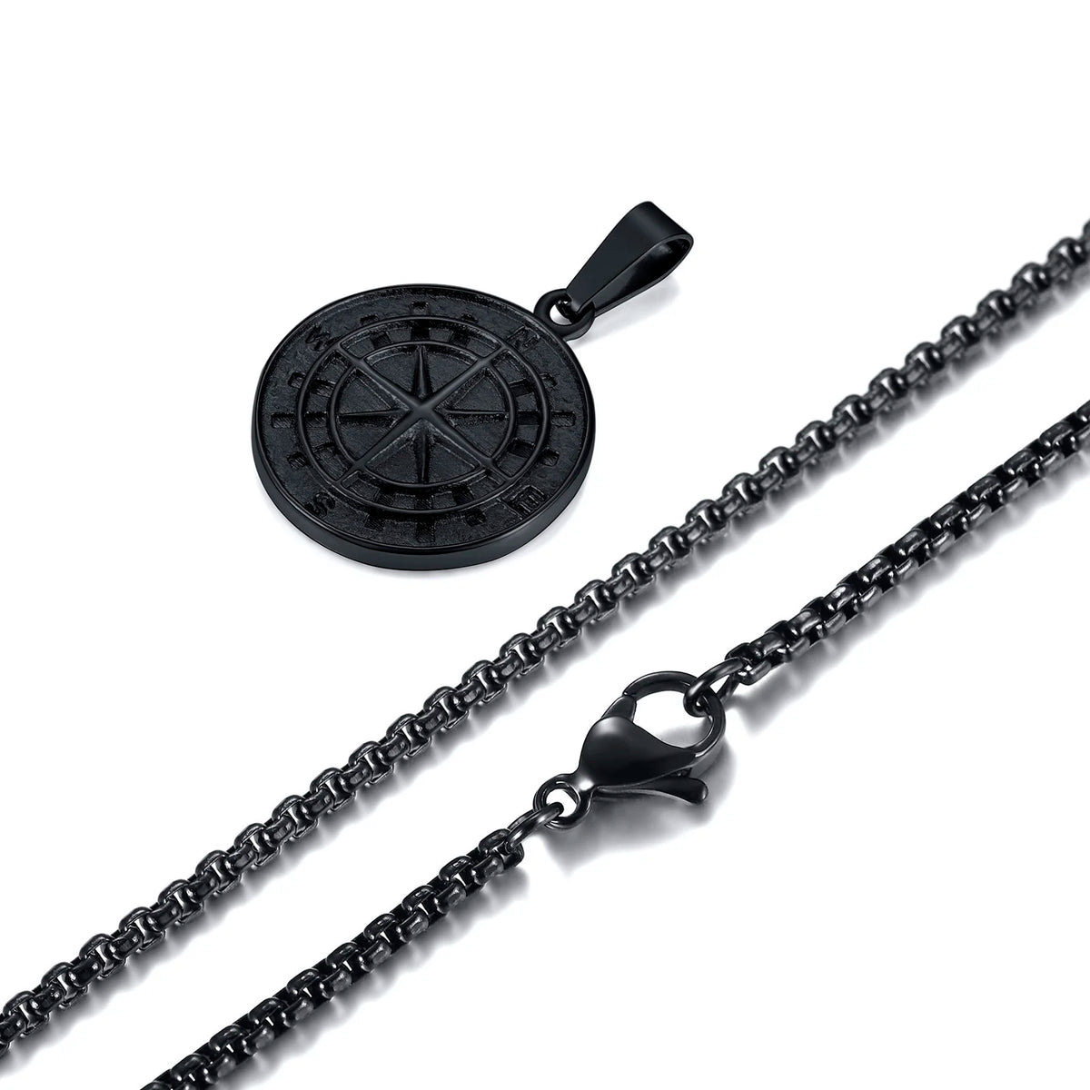 Gold Color Mens Compass Necklaces,Vintage Viking North Star Anchor Medal,Stainless Steel Pendant for Male Boyfriend Dad Gift