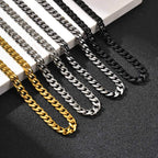 Classic Punk Cuban Chain Necklace for Men Women,Stainless Steel Grey Silver Gold Black Color Chain Link Collar,Wholesale Chain