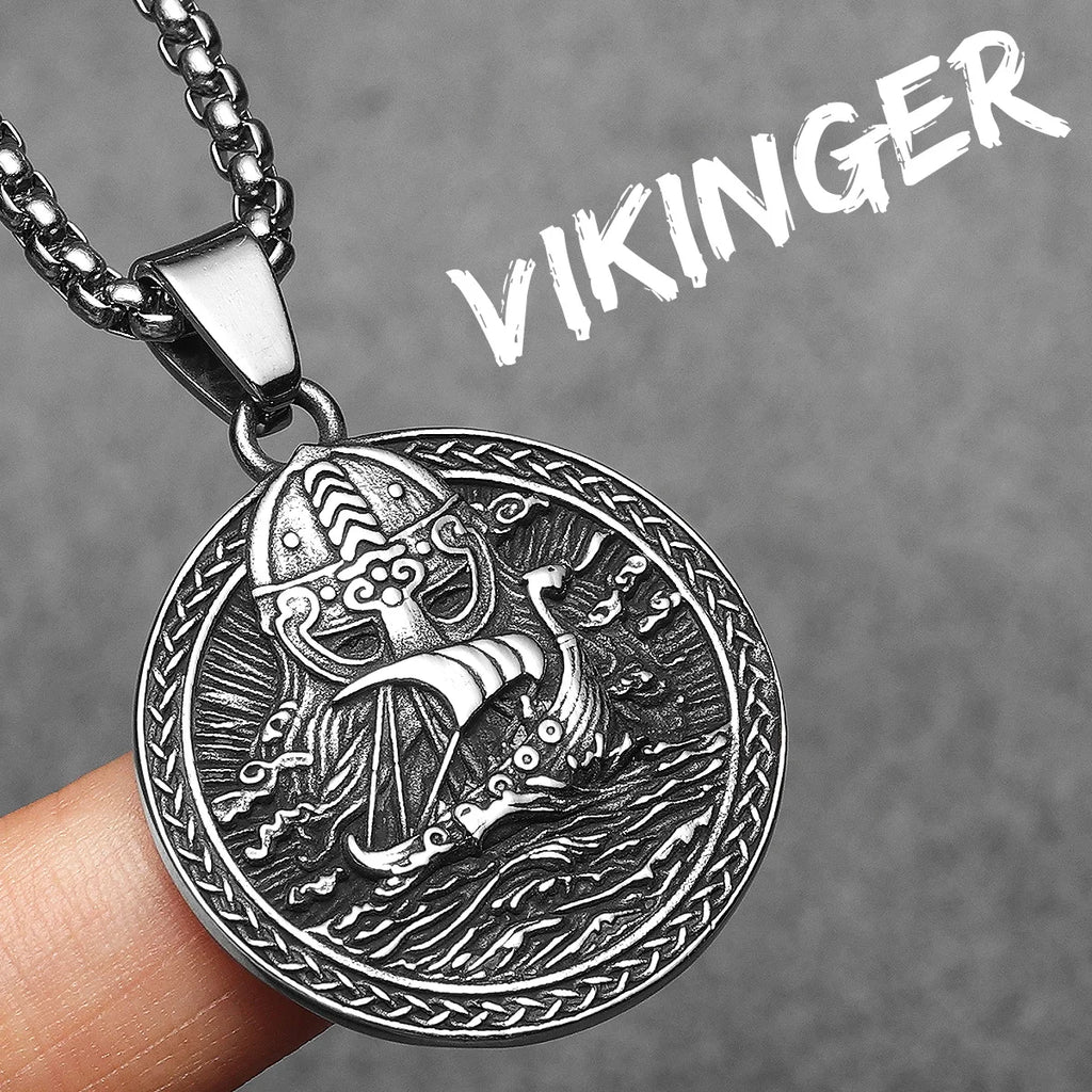 PENDRA Pirates Sided Carving Steel Necklace