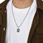 Stylish Initials Square Necklaces for Men Boys,A-Z 26 Letters Stainless Steel Pendant Collar Gifts,50/55/60/70cm