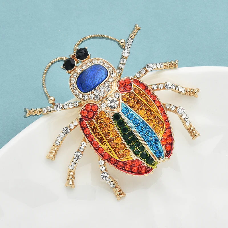 PENDRA Prismwing Rhinestone Beetle Brooch