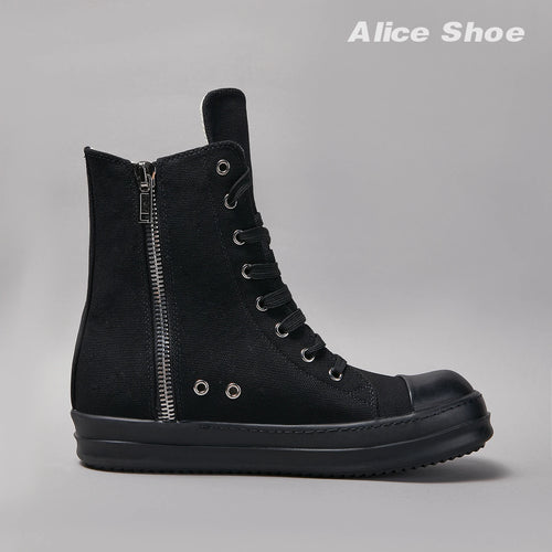 Brand Men Shoe Casual High Top Women Sneaker Quality Black Ankle Boot Designer Leather  Zipper Luxury Trainer Laces Flat Shoe