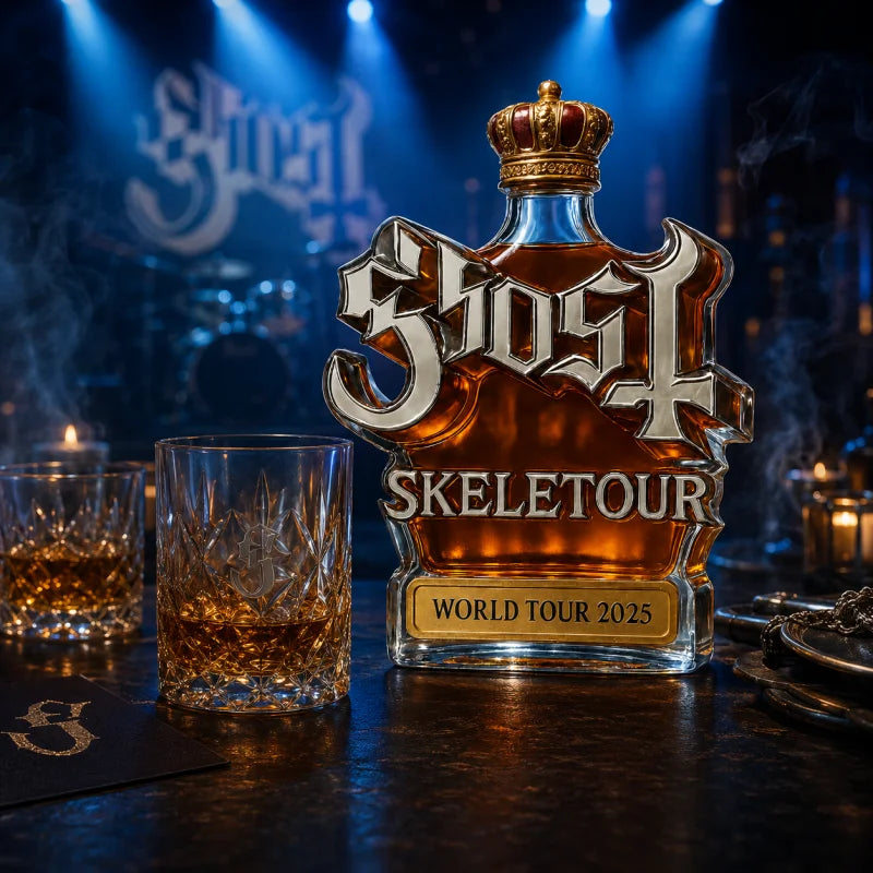 Ghost Skeletour World Tour Whiskey Decanter Gift Set, Glass Liquor Bottle with Tumbler Cups, Fan Collection Decor