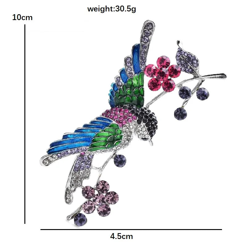PENDRA Hummingara Full-Crystal Hummingbird Brooch