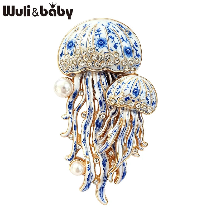 PENDRA Ocean Glow Jellyfish Rhinestone Enamel Brooch