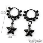 Punk Black Moon Star Hoop Earrings Gothic Crescent Dangle Stainless Steel Beaded Drop Earrings Men Women Hip Hop Jewelry Gifts