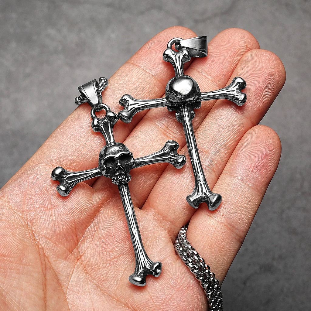 PENDRA Skull Bone Cross Steel Necklace
