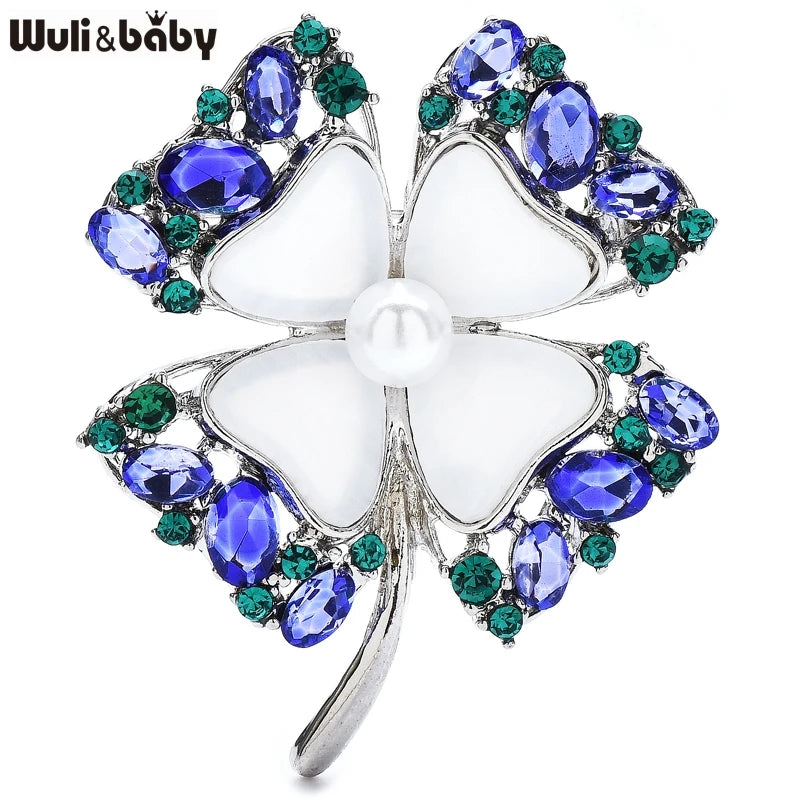 PENDRA Clovera Rhinestone Clover Leaf Brooch