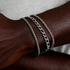 3pcs Silver Color Men's Bracelet,Waterproof Stainless Steel Wheat Chain Bracelet,Simple Casual Jewelry Gift