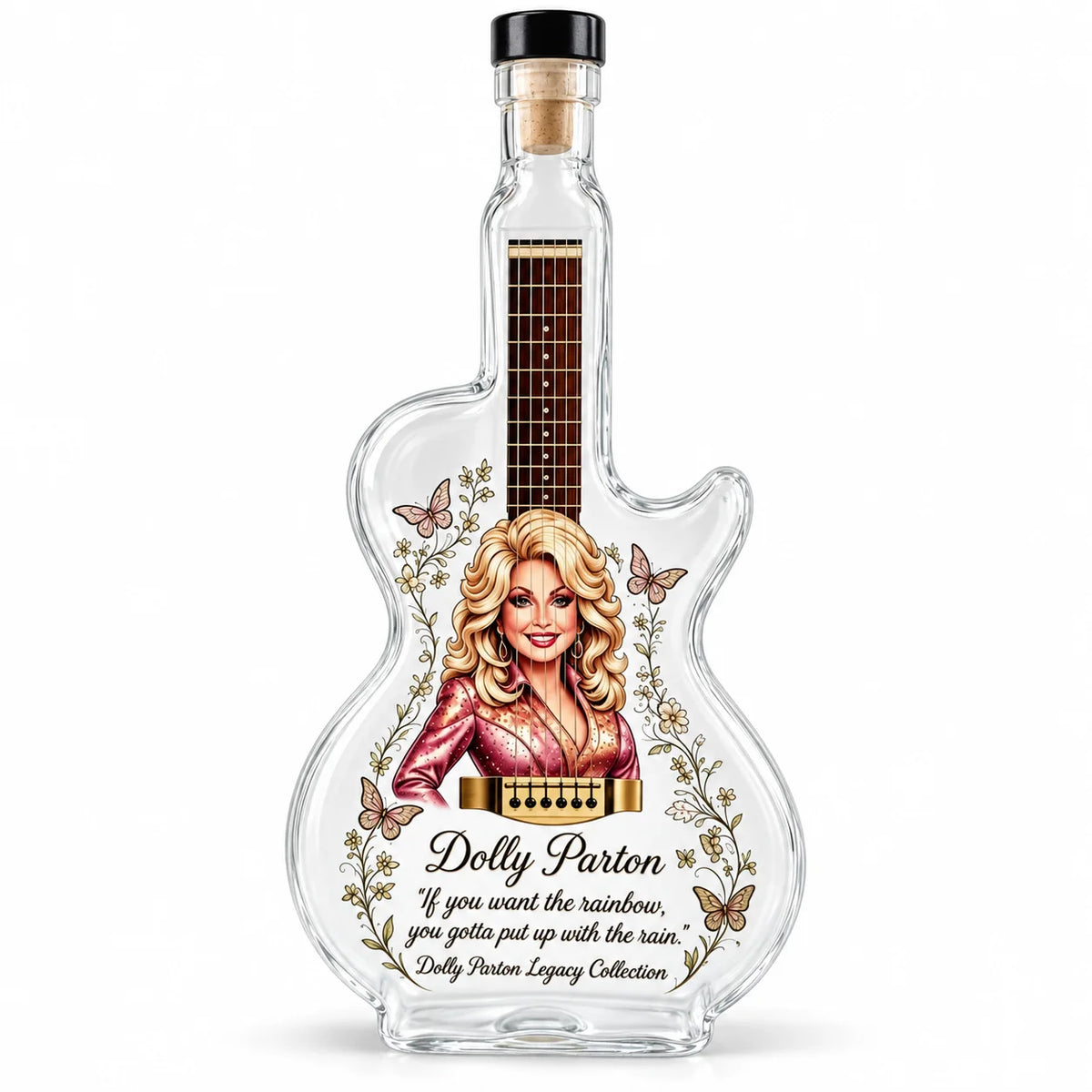 Dolly Parton Guitar Glass Liquor Decanter Whiskey Bottle Home Bar Decor Fan Collectible Gift