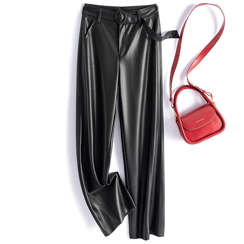 PENDRA Slim Straight High Waist PU Leather Pants