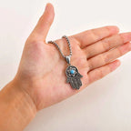 Vintage Fatima Hand Necklace for Men Boys,Stainless Steel Hexagram Turquoise Pendant,Punk Jewelry Gift