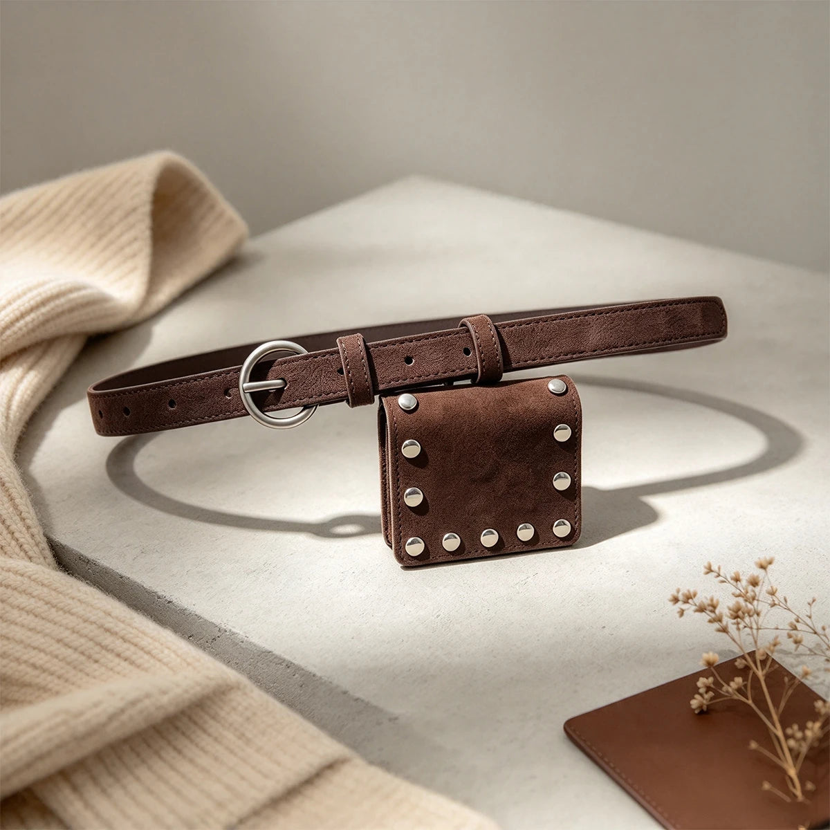 Punk Accessories suede Leather Belt Bag for Women  French Small Purse High-quality Retro Waist Bag Elegant Style Black Brown