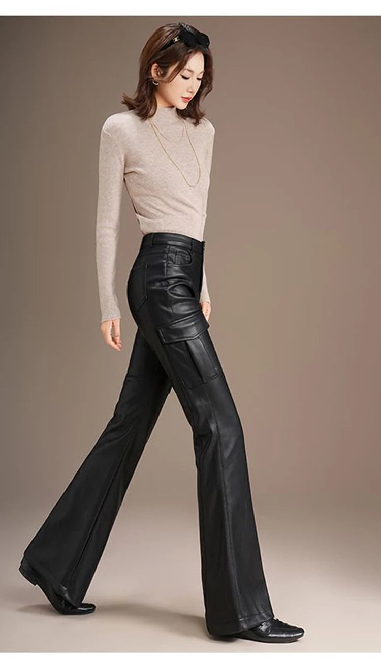 PENDRA Spicy Cargo Pocket High Waist Leather Pants
