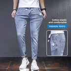 Man Fashion Elastic Waist Denim Jeans Men's Elastic Slim-fit Harlan 2026 New Light-colored Casual Trend Drawstring Men's Pants