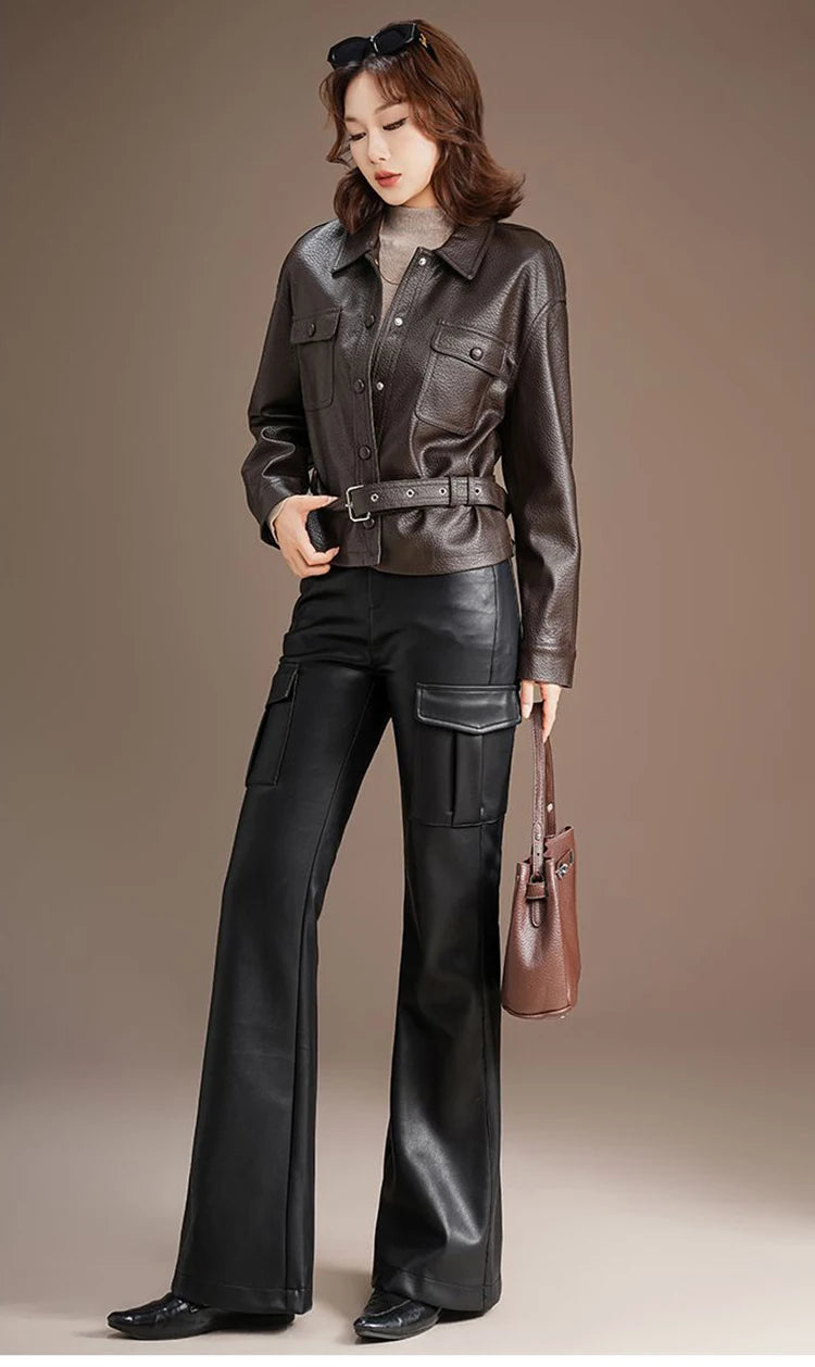 PENDRA Spicy Cargo Pocket High Waist Leather Pants