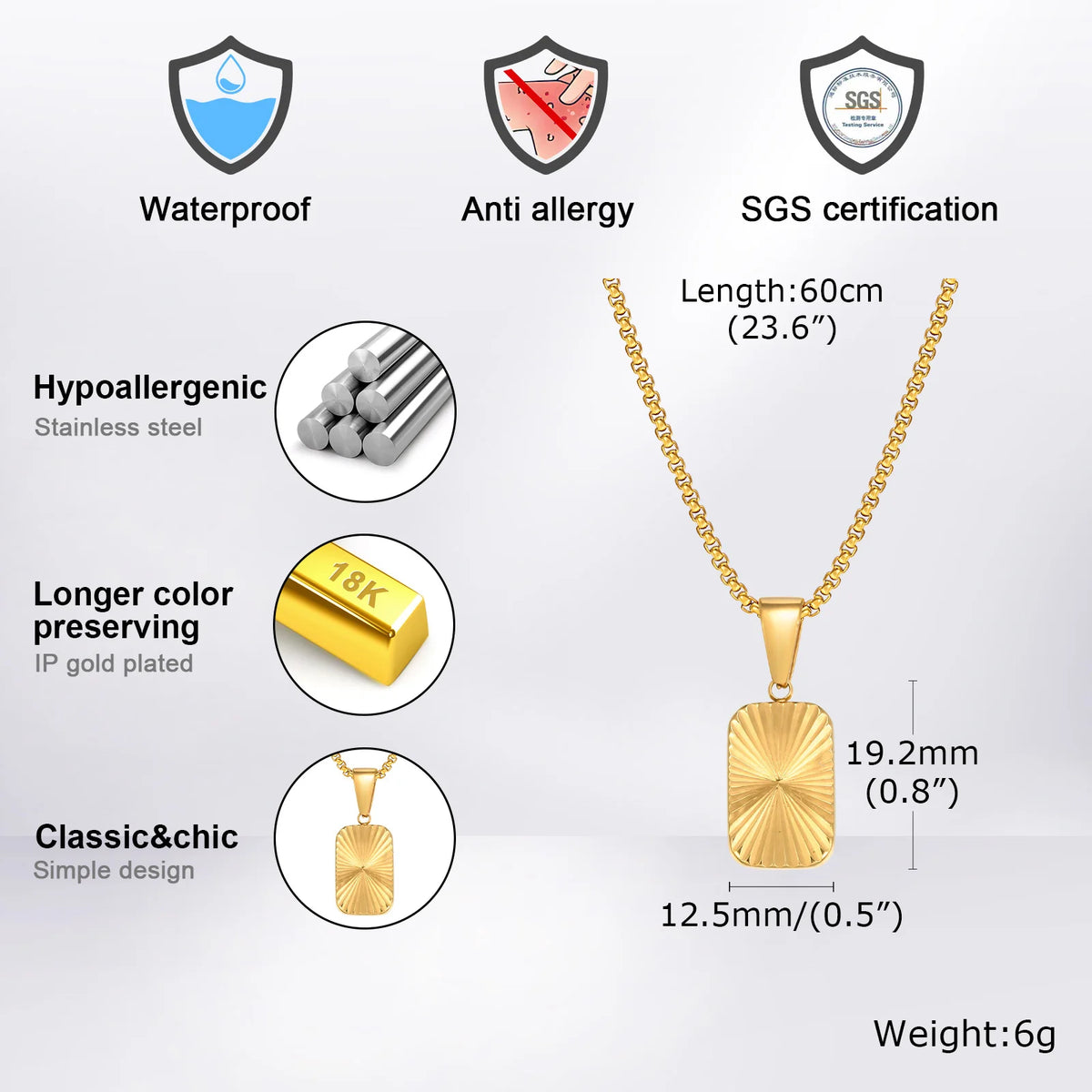 Cutting Flower Square Pendant Necklaces for Men Boys,60cm Stainless Steel Small Pendant Collars,Stylish Exquisite Jewelry Gifts