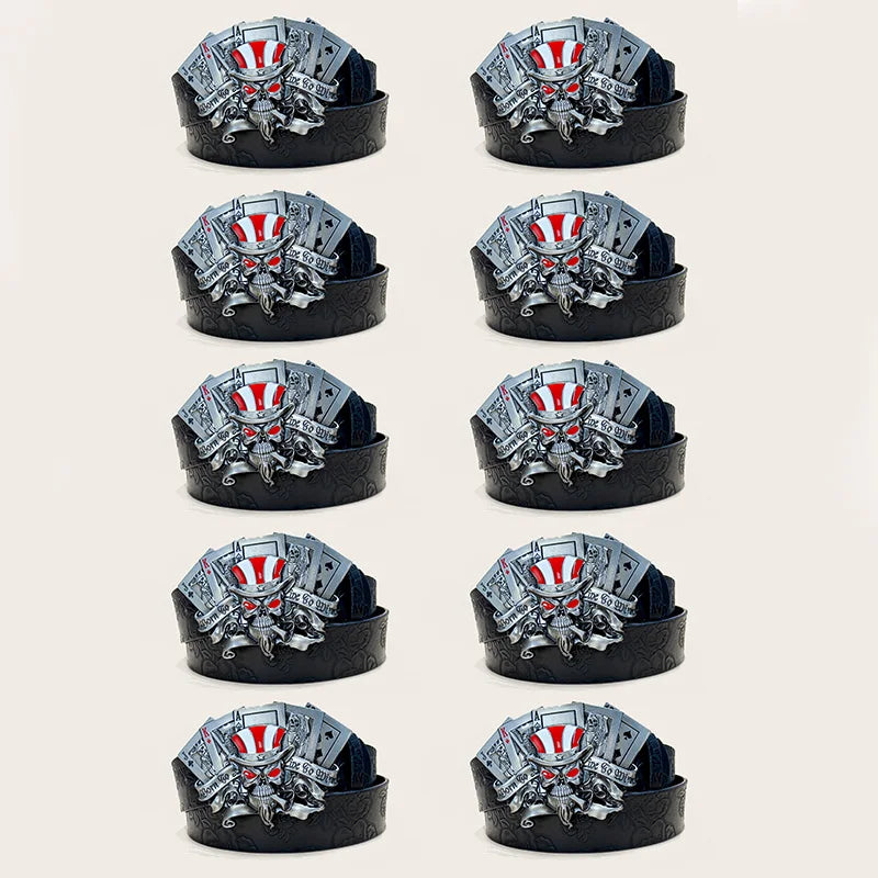 Gothic Accessories PU Leather Belt For men and women Skull Buckle Halloween Cosplay Decoration Floral Engraved Belt for Jeans