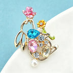 PENDRA Crystal Rabbit Floral Enamel Brooch