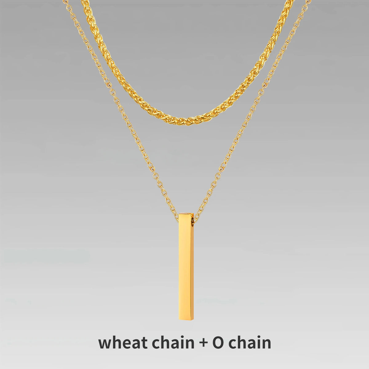 Mens Vertical Bar Necklaces,Stacking Stainless Steel Geometric Pendant with Wheat Rope Cuban Chain,Male Jewelry Gift