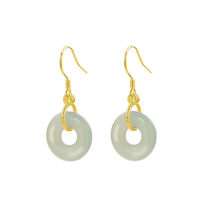 VENTFILLE 925 Silver Gold Color Hetian Jade Earrings for Women Girls Festival Gift Green Round Jewelry Dropshipping Wholesale