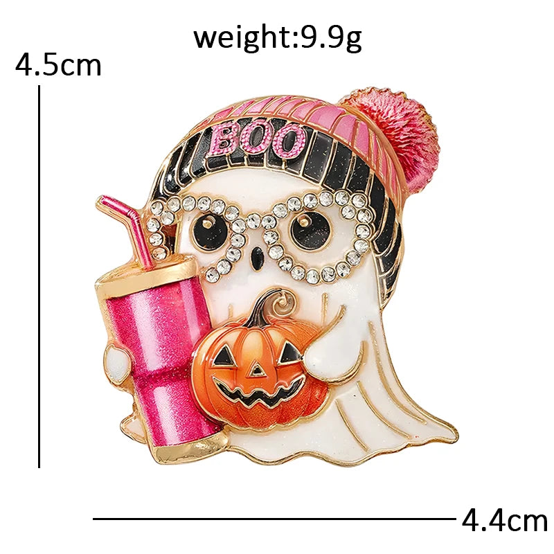 PENDRA Nocturne Pumpkin Skull Ghost Brooch