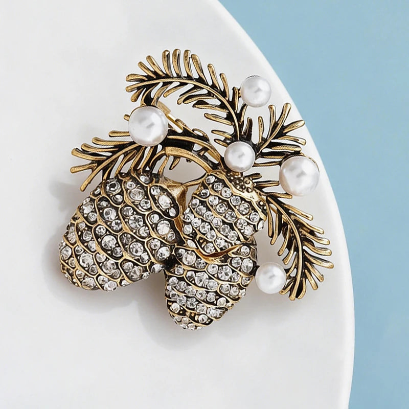 PENDRA Pine Vintage Pine-Nut Christmas Brooch